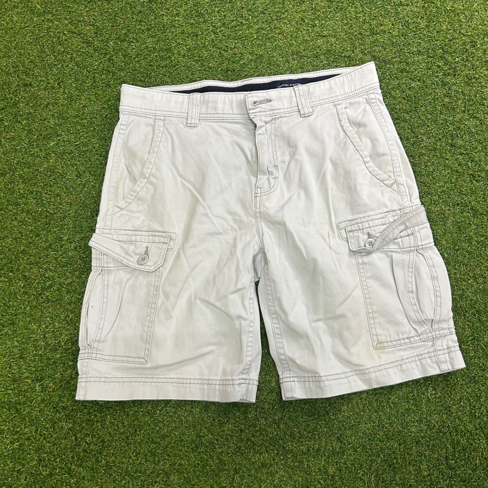 St Johns Bay Mens Comfort Stretch Cargo Shorts Gray Size 32 Utility Casual